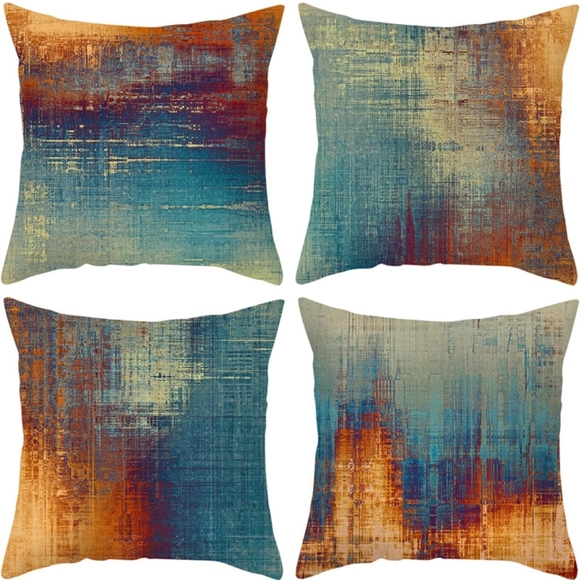 20" 4 Abstract Blue Orange Soft Velvet Pillow Covers 18" Square Zip New Set #2 - Picture 2 of 9